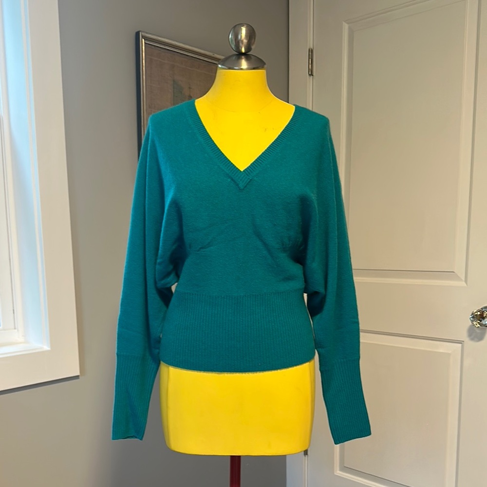 Teal V-Neck Cashmere Women's Sweater by Robert Rodriguez, Size S